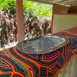 Oval Mirror Mosaic Tray –‎ Silver Tone, 11.5"